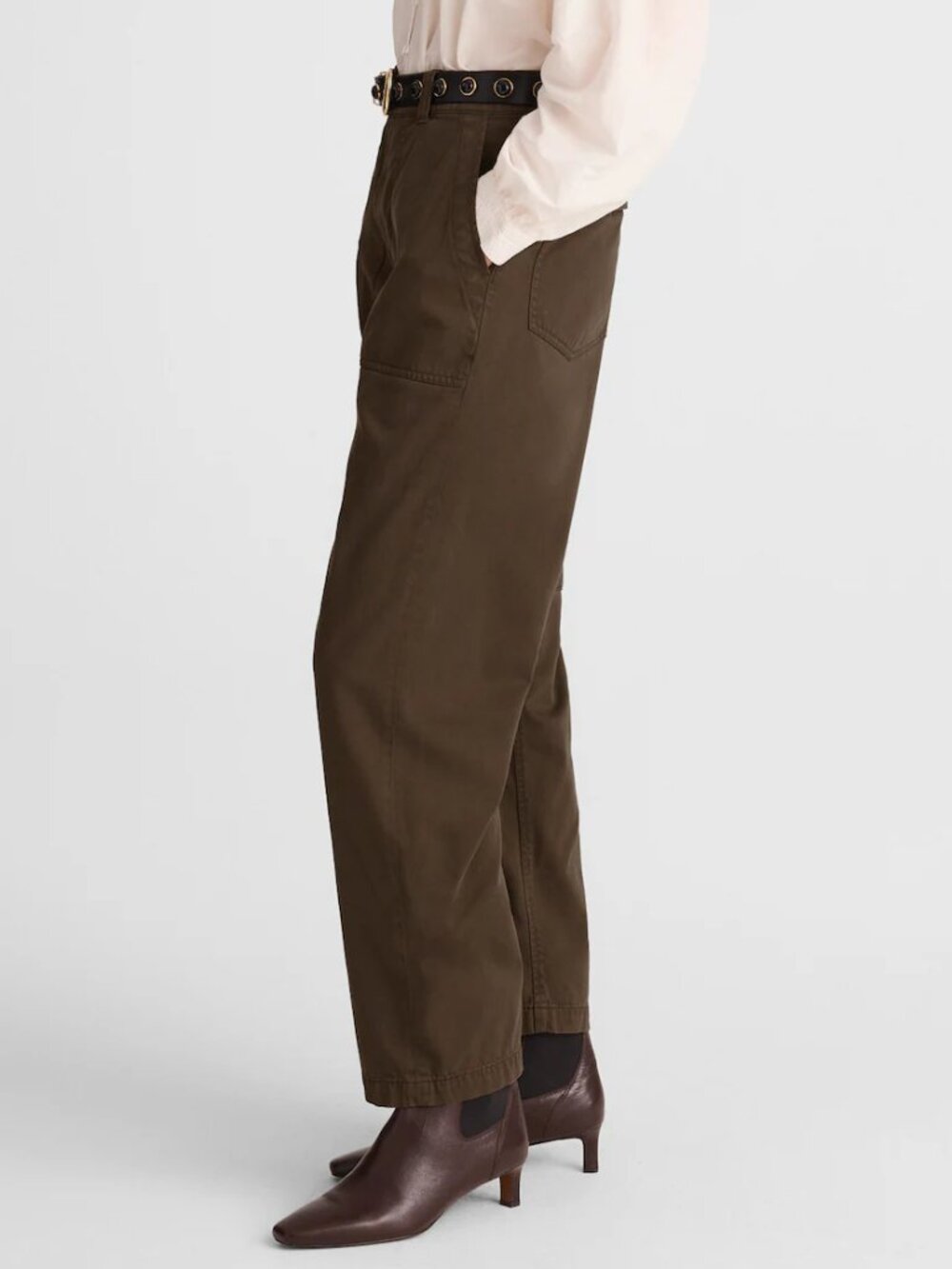 Madewell Darted Barrel Leg High Rise Cotton Blend Pants Brown Size 26 - Picture 3 of 10